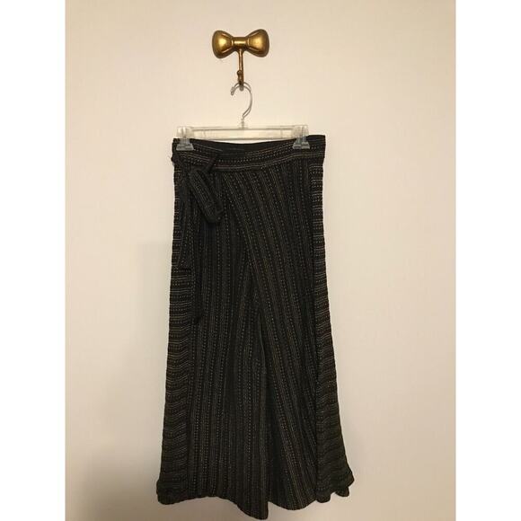 Anthropologie Eva Franco Black Wide Leg Blake Striped Wrap Cropped Pants - EXSM - Picture 1 of 9